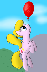 Size: 2700x4150 | Tagged: safe, artist:cloudy95, oc, oc only, oc:lola balloon, species:earth pony, species:pony, absurd resolution, balloon, female, mare, mouth hold, solo