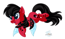 Size: 1685x1024 | Tagged: safe, artist:iheartjapan789, oc, oc only, oc:ladybug, species:pony, female, ladybug, mare, original species, red and black oc, simple background, solo, transparent background