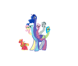 Size: 2763x2359 | Tagged: safe, artist:theunknowenone1, character:big mcintosh, character:cheerilee, character:fleetfoot, character:fluttershy, character:marble pie, character:princess luna, character:tealove, species:earth pony, species:pony, ship:cheerimac, ship:fluttermac, ship:lunamac, ship:marblemac, big macintosh gets all the mares, conjoined, fleetmac, fusion, harem, male, pregnant, shipping, six heads, stallion, straight, teamac, we have become one, you need me