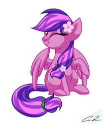 Size: 1024x1191 | Tagged: safe, artist:iheartjapan789, oc, oc only, oc:moonlight blossom, species:pegasus, species:pony, female, mare, one eye closed, simple background, solo, transparent background, wink