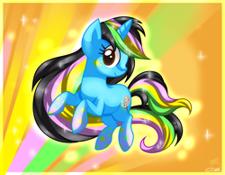 Size: 1580x1224 | Tagged: safe, artist:iheartjapan789, oc, oc only, oc:andrea, species:pony, species:unicorn, female, mare, rainbow power, solo