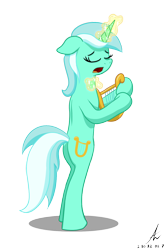 Size: 1000x1500 | Tagged: safe, artist:truffle shine, character:lyra heartstrings, species:pony, species:unicorn, bipedal, eyes closed, female, floppy ears, lyre, magic, musical instrument, simple background, singing, solo, transparent background