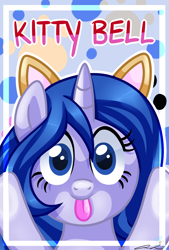 Size: 1024x1512 | Tagged: safe, artist:iheartjapan789, oc, oc only, oc:kitty bell, species:pony, species:unicorn, female, mare, solo, tongue out