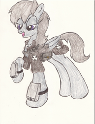 Size: 1700x2200 | Tagged: safe, artist:wyren367, oc, oc only, oc:gray gale, species:pegasus, species:pony, pirate, raised hoof, simple background, sky pirate, traditional art, white background