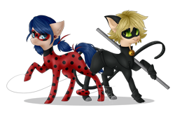 Size: 1500x1000 | Tagged: safe, artist:monogy, species:earth pony, species:pony, chat noir, female, male, mare, miraculous ladybug, ponified, raised hoof, simple background, stallion, transparent background