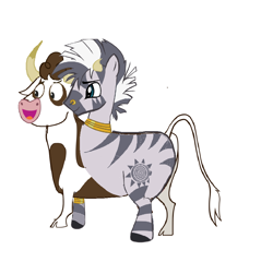Size: 938x901 | Tagged: source needed, safe, artist:theunknowenone1, character:daisy jo, character:zecora, species:cow, bull, conjoined, cowbra, male, multiple heads, rule 63, two heads, zebrow, zebull
