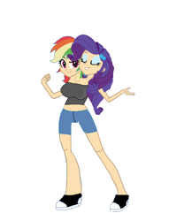 Size: 653x753 | Tagged: source needed, safe, alternate version, artist:theunknowenone1, character:rainbow dash, character:rarity, species:human, ship:raridash, my little pony:equestria girls, alternate universe, belly button, conjoined, conjoined twins, female, human names, lesbian, midriff, multiple heads, shipping, sisters, twins, two heads, what if