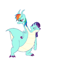 Size: 415x471 | Tagged: source needed, safe, artist:theunknowenone1, character:rainbow dash, character:rarity, species:dragon, ship:raridash, conjoined, devon and cornwall, fat, female, fusion, lesbian, multiple heads, quest for camelot, rainblob dash, raritubby, shipping, species swap, two heads, two-headed dragon