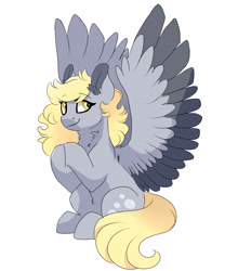 Size: 3000x3600 | Tagged: safe, artist:scarletskitty12, character:derpy hooves, species:pegasus, species:pony, alternate hairstyle, big wings, cute, female, mare, simple background, sitting, smiling, solo, spread wings, white background, wings