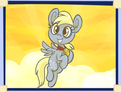 Size: 825x629 | Tagged: safe, artist:ponygoggles, character:derpy hooves, species:pegasus, species:pony, episode:parental glideance, g4, my little pony: friendship is magic, cloud, cloudy, female, filly, flying, mare, medal, sky, smiling, solo, underp, younger