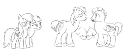 Size: 1024x435 | Tagged: safe, artist:karmadash, character:big mcintosh, character:bow hothoof, character:rainbow dash, character:windy whistles, species:earth pony, species:pony, ship:rainbowmac, ship:windyhoof, female, male, mare, monochrome, rainbow dash's parents, shipping, sketch, stallion, straight