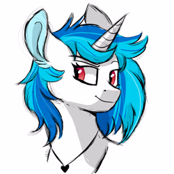 Size: 3000x3000 | Tagged: safe, artist:scarletskitty12, character:dj pon-3, character:vinyl scratch, species:pony, species:unicorn, female, mare, missing accessory, simple background, smiling, solo, white background, wrong eye color