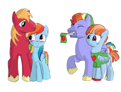 Size: 981x746 | Tagged: safe, artist:karmadash, character:big mcintosh, character:bow hothoof, character:rainbow dash, character:windy whistles, species:earth pony, species:pony, ship:rainbowmac, ship:windyhoof, blushing, bow the shipper, female, male, mare, parent, rainbow dash's parents, shipper on deck, shipping, sketch, stallion, straight, windy the shipper