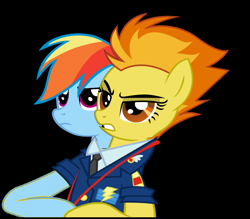 Size: 1172x1029 | Tagged: safe, artist:theunknowenone1, character:rainbow dash, character:spitfire, species:pony, black background, conjoined, fusion, multiple heads, simple background, two heads, wat