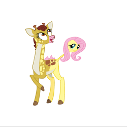 Size: 1403x1401 | Tagged: safe, artist:theunknowenone1, character:clementine, character:fluttershy, species:pony, crossover, fusion, girafarig, giraffe, pokefied, pokémon, raised hoof, simple background, we have become one, what has science done, white background