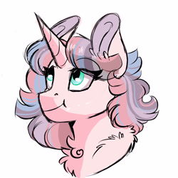 Size: 3000x3000 | Tagged: safe, artist:scarletskitty12, oc, oc only, parent:pinkie pie, parent:twilight sparkle, parents:twinkie, species:pony, species:unicorn, bust, chest fluff, cute, female, magical lesbian spawn, mare, next generation, ocbetes, offspring, simple background, smiling, solo, white background
