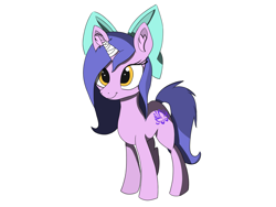 Size: 3413x2560 | Tagged: safe, artist:dranoellexa, artist:lunar froxy, oc, oc only, oc:avici flower, species:pony, species:unicorn, bandage, bow, drawn on phone, female, mare, simple background, smiling, solo, white background