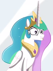 Size: 2048x2732 | Tagged: safe, artist:justsomepainter11, character:princess celestia, species:alicorn, species:pony, episode:a royal problem, g4, my little pony: friendship is magic, crumbs, female, gritted teeth, mare, scene interpretation, solo, wide eyes