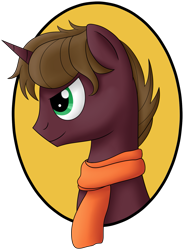 Size: 1297x1753 | Tagged: safe, artist:cloudy95, oc, oc only, species:pony, species:unicorn, bust, clothing, male, portrait, scarf, solo, stallion
