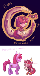 Size: 668x1260 | Tagged: safe, artist:haute-claire, character:berry punch, character:berryshine, character:ruby pinch, species:bat, ask, ask ruby pinch, clothing, comic, costume, cute, moon, mother and daughter, tangible heavenly object, tongue out, tumblr, wink