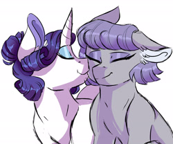 Size: 3000x2500 | Tagged: safe, artist:scarletskitty12, character:maud pie, character:rarity, species:earth pony, species:pony, species:unicorn, ship:rarimaud, cute, ear fluff, eyes closed, female, floppy ears, hnnng, kissing, lesbian, mare, shipping, simple background, smiling, white background