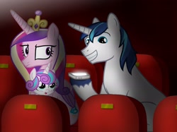 Size: 2732x2048 | Tagged: safe, artist:justsomepainter11, character:princess cadance, character:princess flurry heart, character:shining armor, species:pony, species:unicorn, cinema, phone, shining armor is a goddamn moron, this will end in a night on the couch