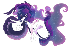 Size: 4479x3000 | Tagged: safe, artist:monogy, character:princess cadance, character:princess celestia, character:princess luna, character:twilight sparkle, character:twilight sparkle (alicorn), oc, oc:dianisis cibele, species:alicorn, species:pony, absurd resolution, alicorn tetrarchy, empress, ethereal mane, female, fusion, goddess, high res, long mane, long tail, mare, multiple eyes, multiple horns, multiple wings, seraph, seraphicorn, simple background, solo, transparent background