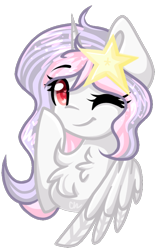 Size: 518x818 | Tagged: safe, artist:sketchyhowl, oc, oc only, oc:twinkle toes, species:alicorn, species:pony, bust, female, mare, one eye closed, portrait, simple background, solo, transparent background, wink