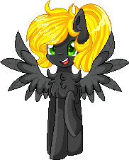 Size: 182x226 | Tagged: safe, artist:sketchyhowl, oc, oc only, oc:veen sundown, species:pegasus, species:pony, animated, blinking, blonde, cute, female, gif, green eyes, looking at you, mare, pixel art, ponytail, simple background, smiling, solo, spread wings, standing, sundown clan, transparent background, wings