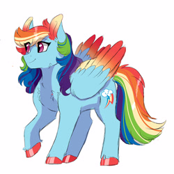 Size: 3000x3000 | Tagged: safe, artist:scarletskitty12, character:rainbow dash, species:pony, alternate design, backwards cutie mark, colored wings, colored wingtips, cute, dashabetes, female, hoof polish, mare, multicolored hair, multicolored wings, simple background, smiling, solo, white background