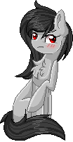 Size: 104x202 | Tagged: safe, artist:sketchyhowl, oc, oc only, oc:chrisilia, species:earth pony, species:pony, animated, blushing, chest fluff, female, gif, mare, pixel art, simple background, sitting, solo, transparent background