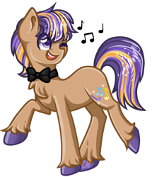 Size: 871x1011 | Tagged: safe, artist:sketchyhowl, oc, oc only, oc:jazz apple, species:earth pony, species:pony, bow tie, male, one eye closed, simple background, singing, solo, stallion, transparent background
