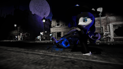 Size: 3000x1687 | Tagged: safe, artist:dj-chopin, character:fleetfoot, character:rainbow dash, character:rarity, character:soarin', character:spitfire, oc, oc:blue duck, species:pony, 3d, black and white, blue duck, clothing, detective rarity, fedora, grayscale, hat, monochrome, noir, september, source filmmaker, trenchcoat
