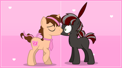 Size: 2560x1440 | Tagged: safe, artist:tsand106, oc, oc only, oc:pitch, oc:think pink, species:pony, female, kissing, male, oc x oc, shipping, solo, straight, vector