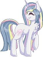 Size: 149x198 | Tagged: safe, artist:sketchyhowl, oc, oc only, oc:morning light, species:pony, species:unicorn, animated, eyes closed, female, gif, mare, pixel art, simple background, smiling, solo, transparent background