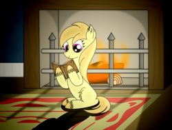 Size: 2400x1824 | Tagged: safe, artist:dinkyuniverse, character:noi, species:pony, book, cute, female, filly, fire, fireplace, heartwarming, house, night, reading, reading is magic, shading, shadows, story included, unshorn fetlocks, warm