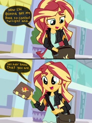 Size: 2048x2732 | Tagged: safe, artist:justsomepainter11, character:sunset shimmer, comic:starlight gets uncovered, equestria girls:mirror magic, g4, my little pony: equestria girls, my little pony:equestria girls, spoiler:eqg specials, book, clothing, comic, dialogue