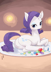 Size: 1000x1414 | Tagged: safe, artist:yanamosuda, character:rarity, species:pony, species:unicorn, female, mare, plot, rearity, smiling, solo