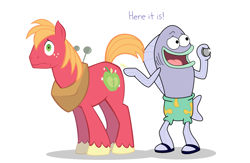 Size: 2628x1717 | Tagged: safe, artist:acstlu, character:big mcintosh, species:earth pony, species:pony, coin, coin slot, fish, implied anal insertion, implied insertion, male, my pretty seahorse, scooter, spongebob squarepants, stallion, this will end in tears
