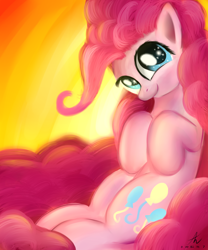 Size: 1500x1800 | Tagged: safe, artist:truffle shine, character:pinkie pie, species:earth pony, species:pony, balloon, curly mane, cute, female, looking at you, mare, signature, smiling, solo, sparkly eyes, starry eyes, wingding eyes