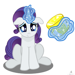 Size: 2000x2000 | Tagged: safe, artist:truffle shine, character:rarity, species:pony, species:unicorn, female, floppy ears, food, horn, ice cream, looking at you, magic, mare, simple background, sitting, solo, telekinesis, transparent background