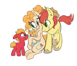 Size: 1500x1300 | Tagged: safe, artist:ponygoggles, character:applejack, character:big mcintosh, character:bright mac, character:pear butter, species:earth pony, species:pony, ship:brightbutter, episode:the perfect pear, g4, my little pony: friendship is magic, baby, baby pony, babyjack, clothing, colt, cowboy hat, cute, eye contact, family, female, filly, filly applejack, foal, hat, jackabetes, looking at each other, macabetes, male, mare, shipping, simple background, sitting, smiling, stallion, stetson, straight, unshorn fetlocks, white background, younger