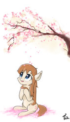Size: 4000x7000 | Tagged: safe, artist:yinglongfujun, oc, oc only, oc:cherry floret, species:pony, cherry blossoms, cute, flower, flower blossom, ocbetes, sitting, smiling, solo
