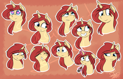 Size: 1128x720 | Tagged: safe, artist:scarlett-letter, oc, oc only, species:pony, species:unicorn, chocolate, eating, expressions, food, heart eyes, smiling, solo, wingding eyes