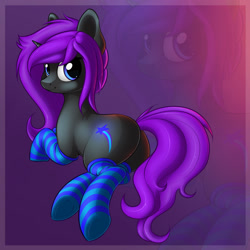 Size: 1498x1498 | Tagged: safe, artist:anti1mozg, oc, oc only, species:pony, species:unicorn, clothing, commission, female, looking at you, looking back, looking back at you, mare, plot, smiling, socks, solo, striped socks, ych result, zoom layer