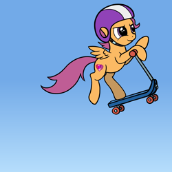 Size: 1000x1000 | Tagged: safe, artist:redquoz, character:scootaloo, species:pegasus, species:pony, newbie artist training grounds, atg 2017, female, filly, helmet, scooter, solo, spread wings, wings