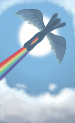 Size: 900x1457 | Tagged: safe, artist:redquoz, character:rainbow dash, species:pony, newbie artist training grounds, atg 2017, backlighting, female, flying, rainbow trail, solo, spread wings, wings