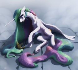 Size: 5000x4500 | Tagged: safe, artist:nadnerbd, character:princess celestia, species:alicorn, species:pony, absurd resolution, crown, crying, female, jewelry, mare, missing accessory, regalia, sad, solo