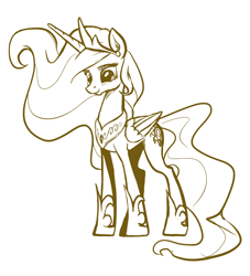 Size: 1336x1471 | Tagged: safe, artist:nadnerbd, character:princess celestia, species:alicorn, species:pony, crown, female, jewelry, mare, monochrome, regalia, simple background, smiling, solo, white background
