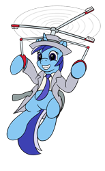 Size: 690x1118 | Tagged: safe, artist:redquoz, character:minuette, species:pony, newbie artist training grounds, atg 2017, crossover, female, flying, inspector brushie, inspector gadget, simple background, solo, transparent background